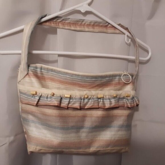 NEW Western Sarape Stripe Shoulder Handbag Purse Double Top handle Blue Ivory - Picture 4 of 8
